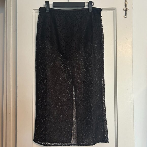 Mango Transparent Black Lace Midi Skirt - Size 4 - Picture 2 of 8